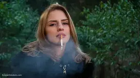 Auburn Beauty Anastasia Smokes Outdoors in Nature