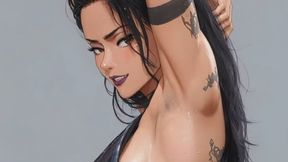 Gorgeous anime manga babe poses for you and shows you her sexy sweaty muscled armpits with JOI instructions