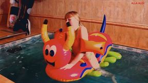 Alla hot fucks a rare inflatable centipede in the pool!!!