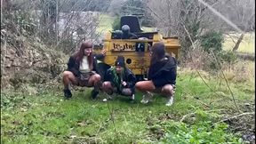 THREE BESTIES PEEING BEHIND THE DUMP TRUCK!!