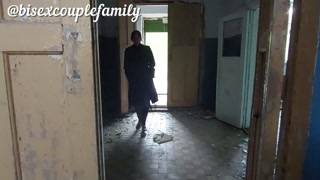 Stranger in an abandoned building by the road fucked with a big dildo to double squirt