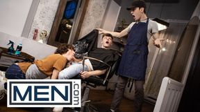 MEN - Sexy Hair Salon Owner Cristiano Sucks Jake Preston's Cock Under The Barber's Cape