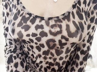 Soaked vs. Dry White Sheer Costume and Sheer Leopard Print Shirt.