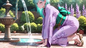 Purple Kimono Goddess! Can't Handle the Wetness Under the Red Torii Gate