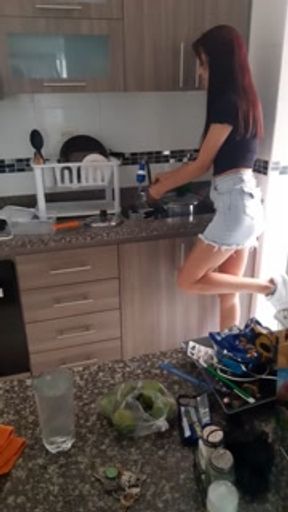 I masturbate my pussy in my stepdad's apartment and he uses the remote control