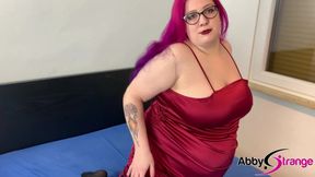 German BBW Abby Strange: Posing in Satin Dress, Showing Ass and Pussy