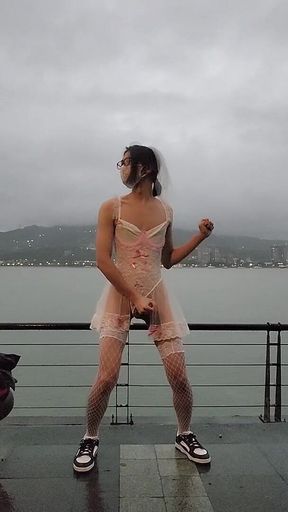 Bride Exhibitionist Cum on Street