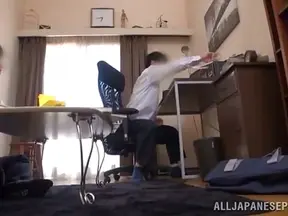 Hot Asian Neighbor Kneels Down For Hallway Head Giving Action