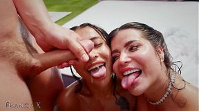 Outdoor Gangbang 9 Guys Fuck 2 Sluts in Lingerie with Anal and DP