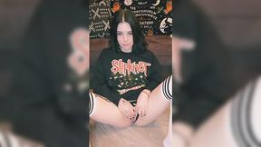 Brunette goth girl loves to get an orgasm and listen to Slipknot