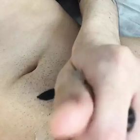 18 year old cute brunette jerks off his cock and cums a lot of cum