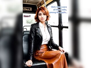 Breasty aged redhead in full leather doing pole dance in a bus - AI Illustrated leather porn fantasy