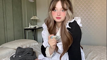 Teen part-time sexy Maid getting caught on web camera in hotel. Dripping wet pussy for extra tip