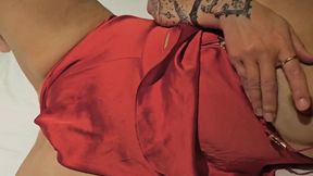 Innocent Hotwife moans loudly while getting fingered and rubbing her hairy pussy in hotel room