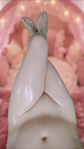 Pretty Delicious Legs Oiled Shiny Skin Soft Tasty Femboy Thighs Smooth Legs Cute Dick Masturbating