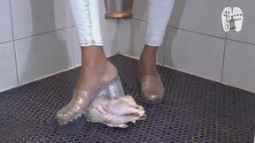 Raw Chicken under clear beach Sandals