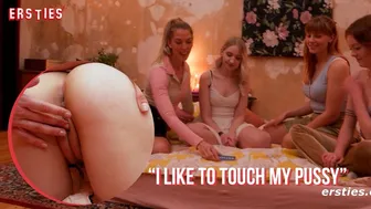 Four horny German lesbians strip and fuck after a card game