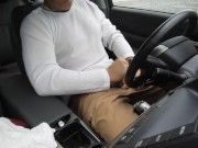 Rainy day jerk-off in my car in a parking lot, verbal, stroking my cock and cumming