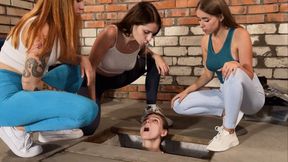 Three Girls Spitting On A Slave Captive In Dirty Basement (MP4 HD 720p)