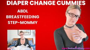 ABDL DIAPER - Stepmom Gives Cummies in Diaper and Breastfeeding - Lactating - Diaper Change - Stinky Diaper - Smelly Diaper - Nursing - Adult Diaper