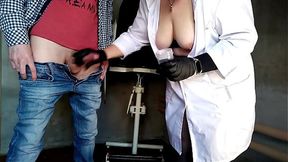 Mature hot nurse with saggy big breasts took my sperm sample