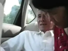 Asian older couple in the car