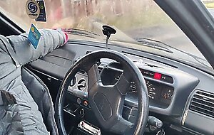 Tranny gilf starting and driving an ancient peugeot 205 diesel sfw NOT PORN