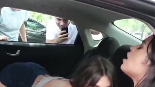 Glam MILFs Dana Wolf and Vienna Black car bang with audience