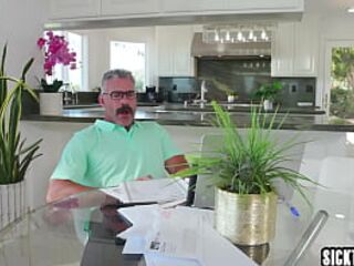 Breasty teen Lilith Grace masturbated and called her stepdad to aid her so sexually excited hottie enjoyed hardcore cunt screwing