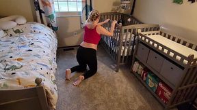 Pregnant MILF Trapped in Crib, Son Gives Her a Hand