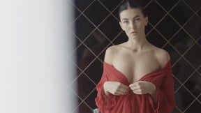 Big tits petite Latvian teen strips naked and gets in the bathtub
