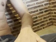 Latino pissing on jeans and jerking off