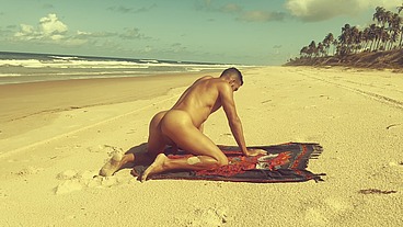 Nudist Beach - Dan naked and hard jerking off on the beach