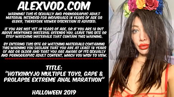 Hotkinkyjo multiple toys, gape &amp_ prolapse extreme anal marathon on Halloween 2019