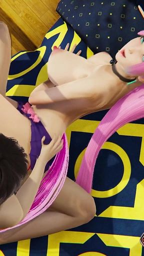 Sex 3D Animation Big Tits Girl with Pink Hair on Her Pussy - Massive Cumshot All Over Her Body