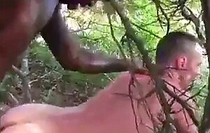 A black gay fucks white bitch in the wood