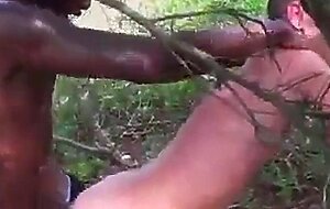A black gay fucks white bitch in the wood
