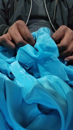 Satin Silk Handjob Porn - Dick Head Rub with Blue Crap Satin Silky Salwar of Chachi (35)