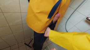 Boys Jerking off in rainwear (raingear) : lots of cum on raincoats!