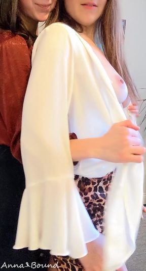 Woman in white top and leopard print pants