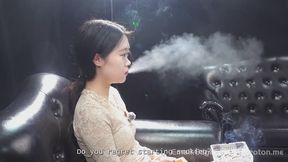 Asian Cigarette Smoker Deep Inhales and Blows Thick Smoke Clouds During Candid Interview — YU2 4K