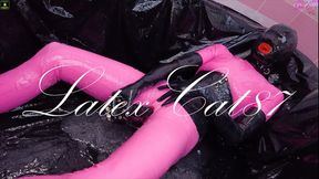 Sex with a rubber doll in a bath full of lube