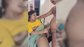 Naughty Indian wife with big natural tits oiling my dick to put then it in her pussy