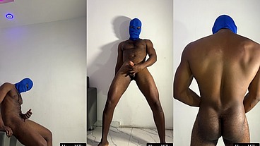 Horny hunk masturbates his black dick