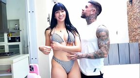 Brunette bestie caught fucking in wild threesome with petite Latina blonde and busty gostosa