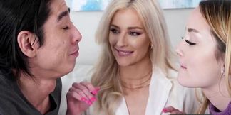 Blonde teen Hyley Winters and Maria Kazi celebrate Mother's Day with big cock