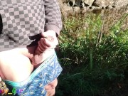 Outdoor masturbation with hot cumshots at a stream near a highway bridge (2 camera perspective) (SD)