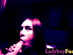 Big cock Asian tranny slut bareback anal after guy enjoyed perfect blowjob