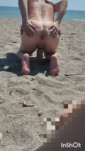 Naked on the Beach Peeing on All Fours