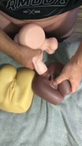 Horny Husband’s Sex Toy Orgy with all of his Fake Pussy/Ass/Mouth Toys, 4 Cumshots drained his Balls
